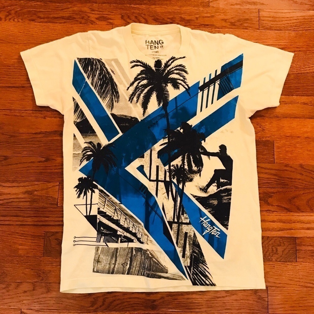 HANG TEN YELLOW ABSTRACT GRAPHIC SHIRT SMALL